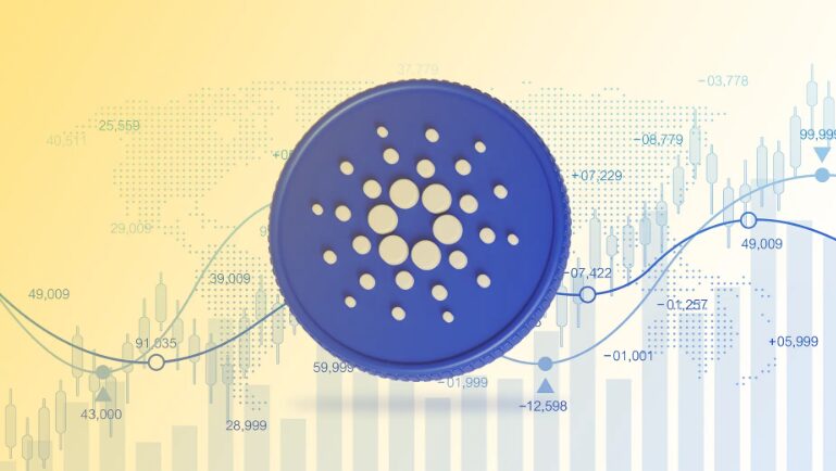 Cardano -Logo mit Preis -Chart -Overlay zeigt einen Aufwärtstrend